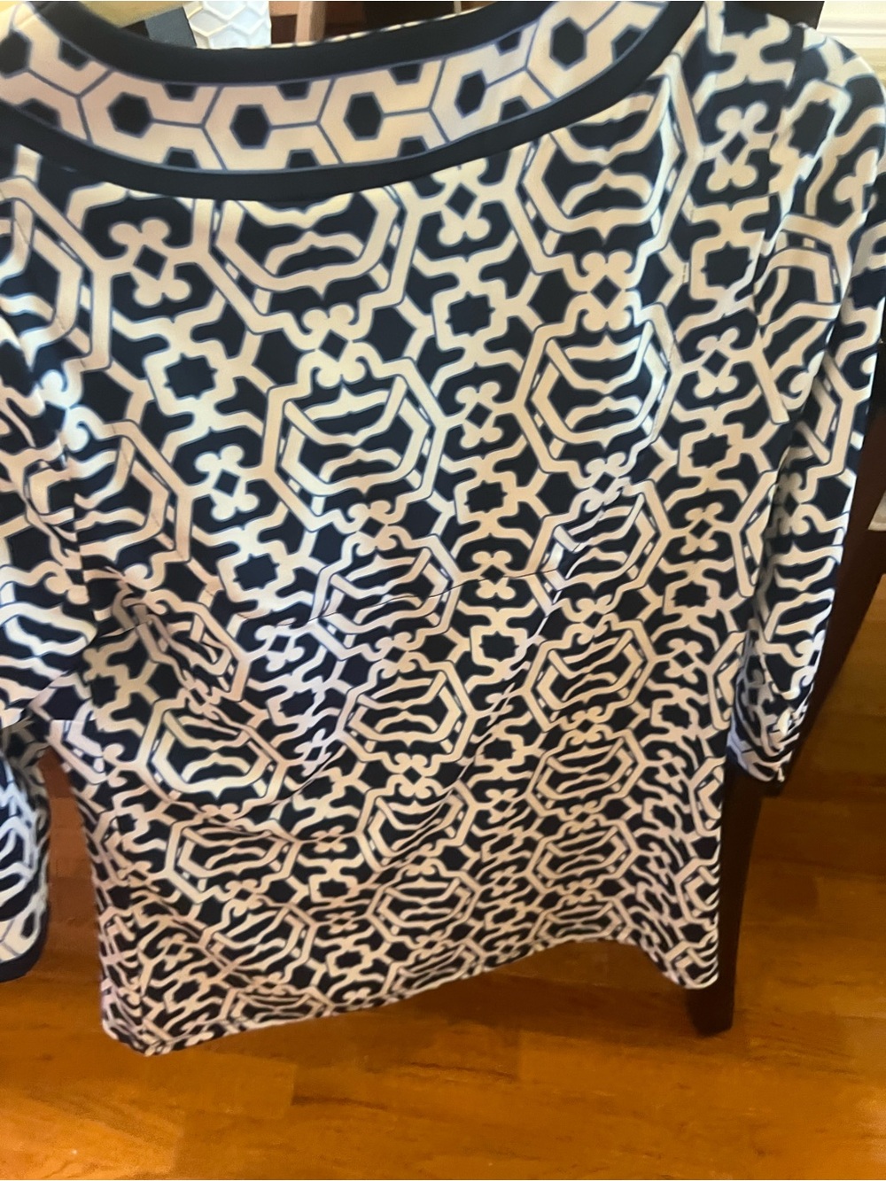 Gretchen Scott Designs Navy and White Geometric Split-Neck Tunic - Picture 3 of 4